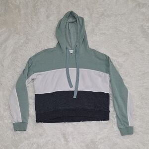 Hippie Rose - Cropped Green, White, and Black Hoodie. Size S